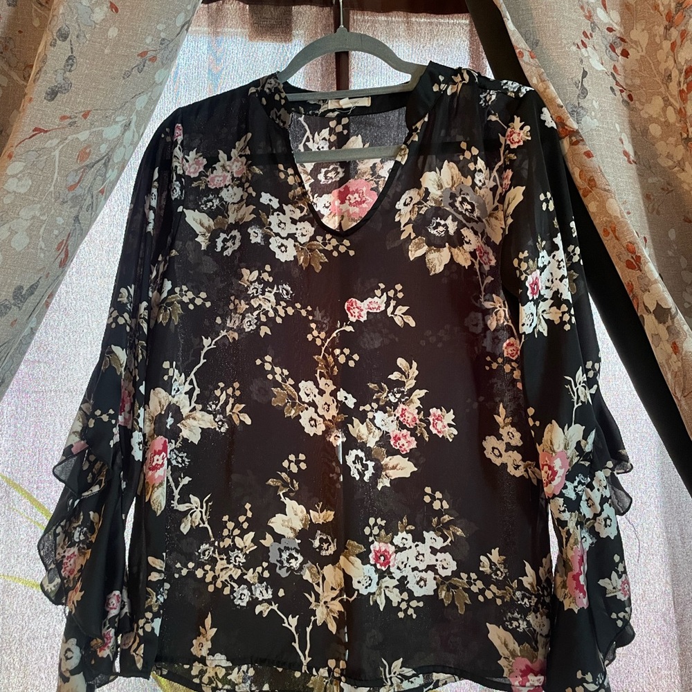 Maurices Black Floral Sheer Blouse